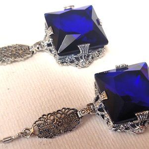 Antique Sapphire Stone's & .925 Sterling Silver Earrings